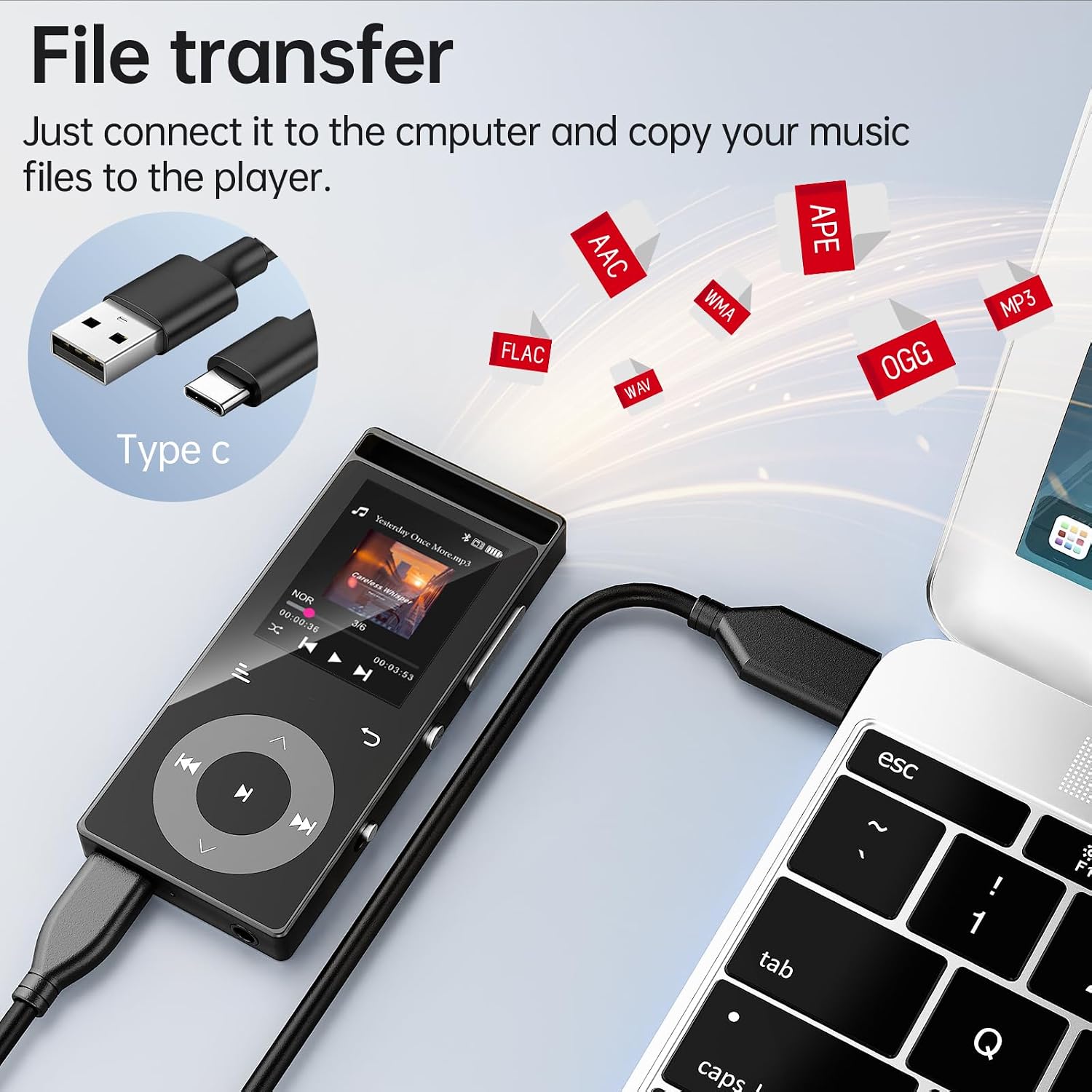 90GB MP3 Player Bluetooth 5.3, HiFi Sound Music Player with Touch Buttons | MP3 Players with Built-in Color Screen, E-Books, Earphones Included