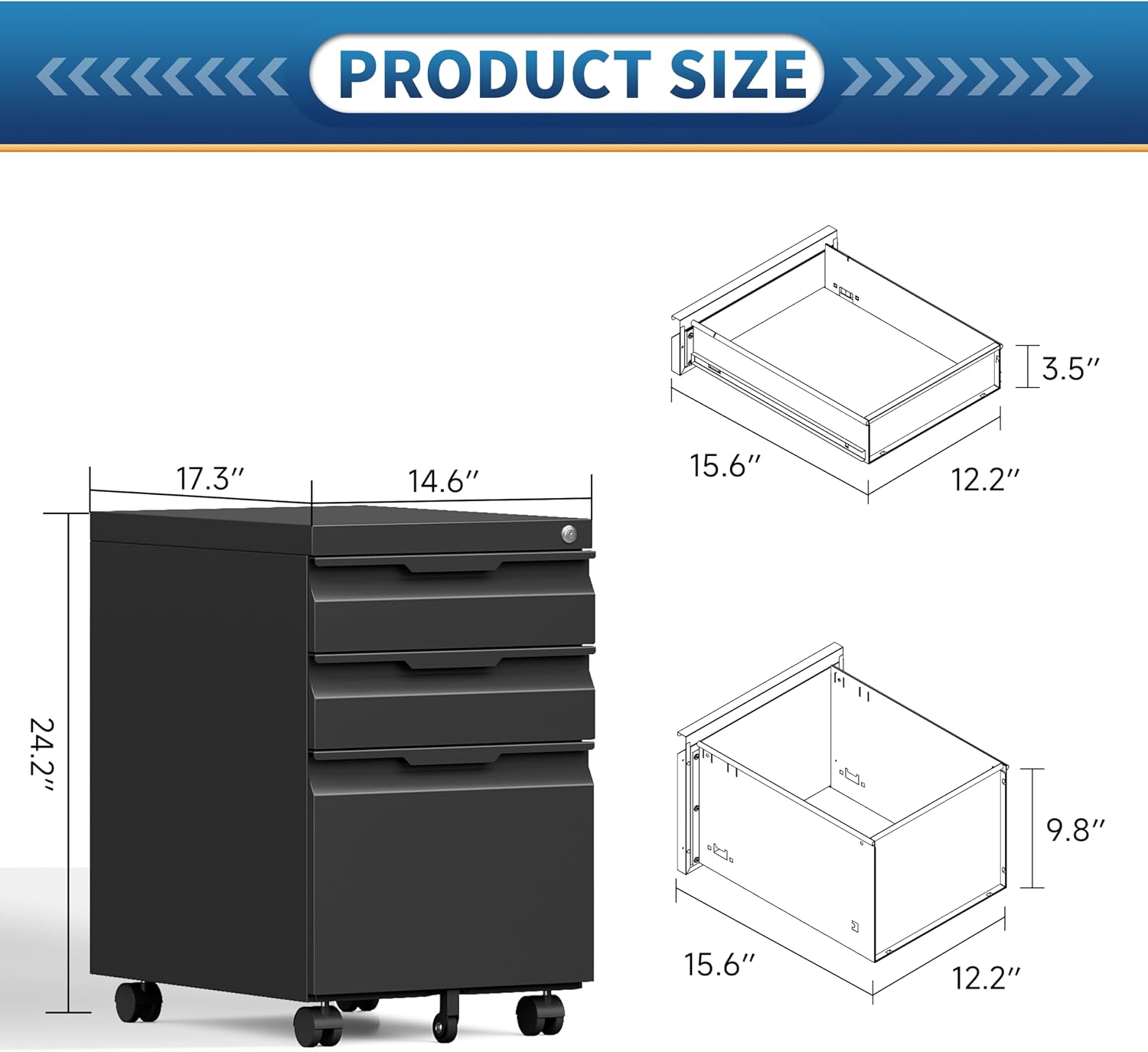 3 Drawer File Cabinet with Lock,Vertical Filing Cabinets for Home Office,Heavy Duty Metal File Cabinet for Hanging A4/Letter/Legal Size File,Vertical File Cabinet 15" W X 17.8" D X 38.3" H-Black