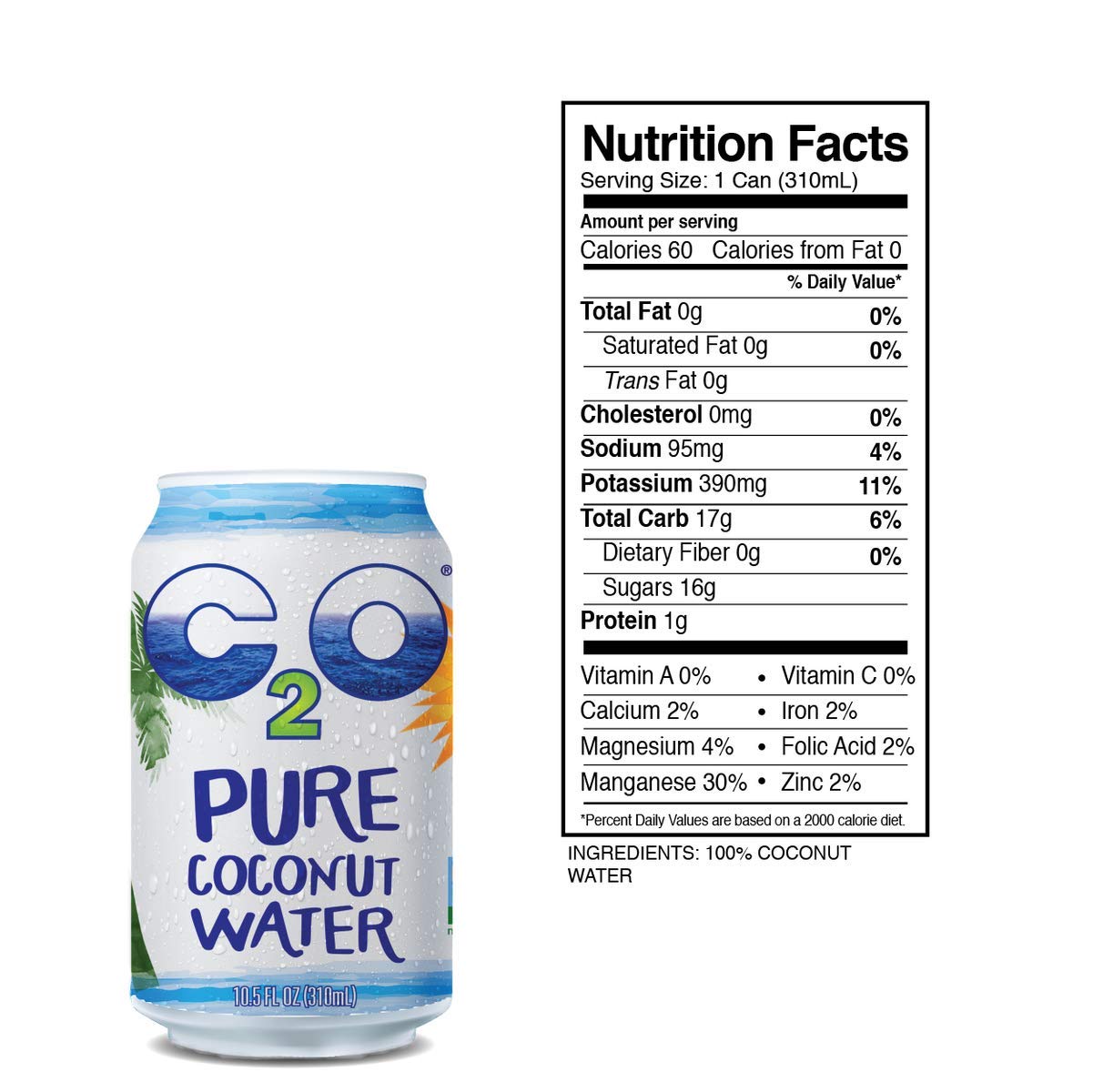 C2O - Coconut Water with Pineapple (12 Pack) - Made with Fresh Coconut Water - Plant Based - Non GMO - Canned Water - Natural Hydration, Essential Electrolytes, & Potassium - 12 Cans, 17.5 FL OZ