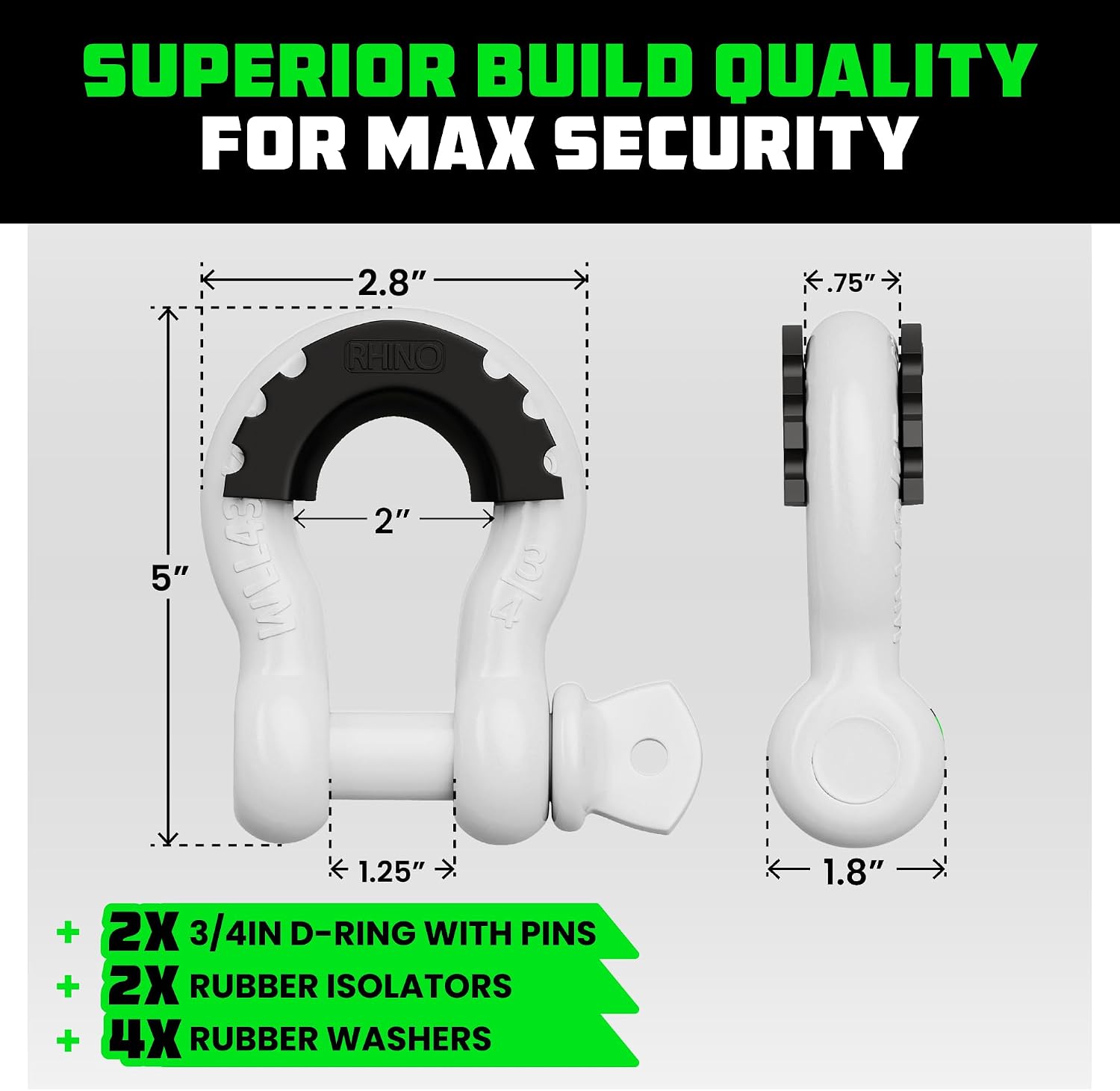 Rhino USA D Ring Shackles (2-Pack) - 41,850lb Break Strength