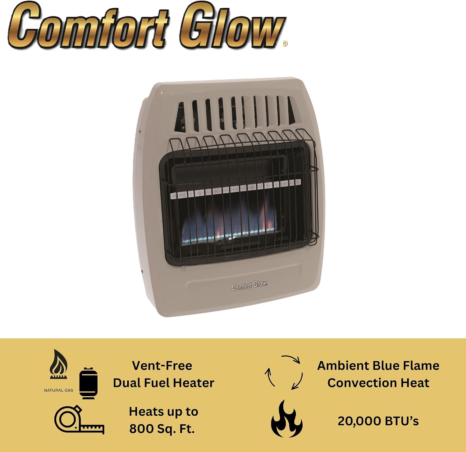WORLD MKTG OF AMERICA/IMPORT KWD258 20000 BTU Dual Gas Wall Heater | Gas Heater for Indoor Use, Natural Gas or Liquid Propane, Thermostat