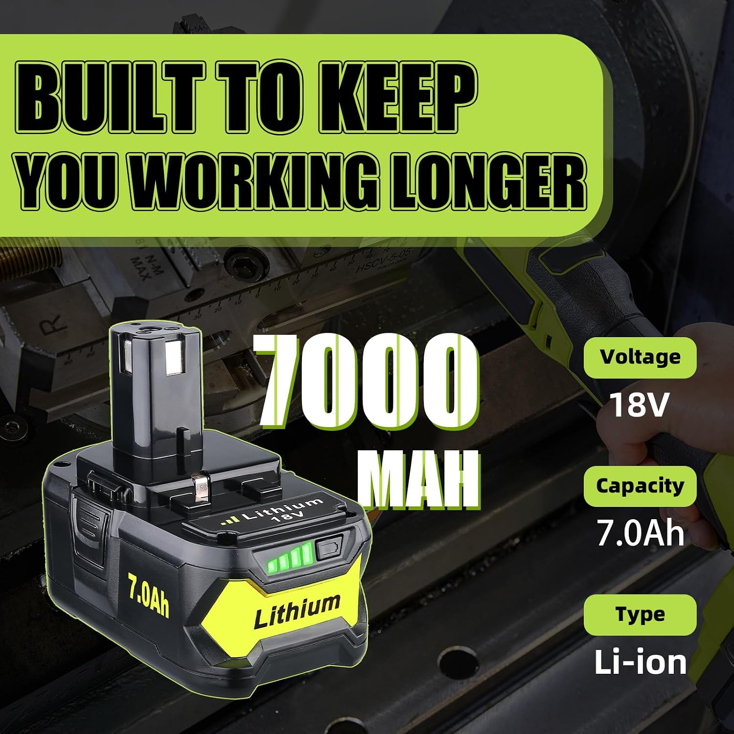2 Pack 7.0Ah P108 Replacement for Ryobi 18V Battery High Performance Li-ion