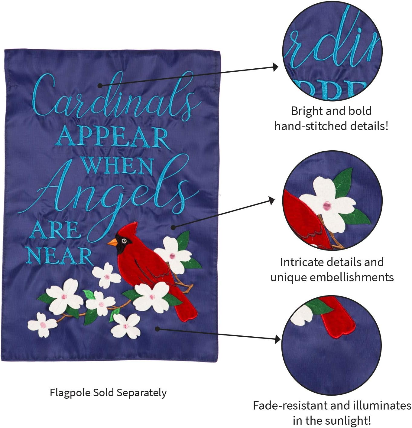 Cardinals Appear Garden Applique Flag - 13 x 1 x 18 Inches