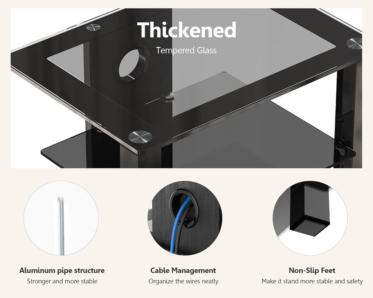 FITUEYES 4-Tier AV Media Cabinet Stand with Multiple Height Options, Black