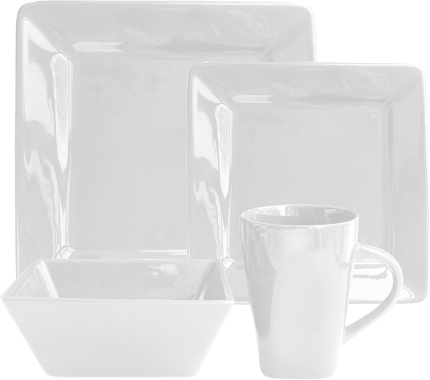 Kingsley Square Dinnerware Set, 16-Piece, White