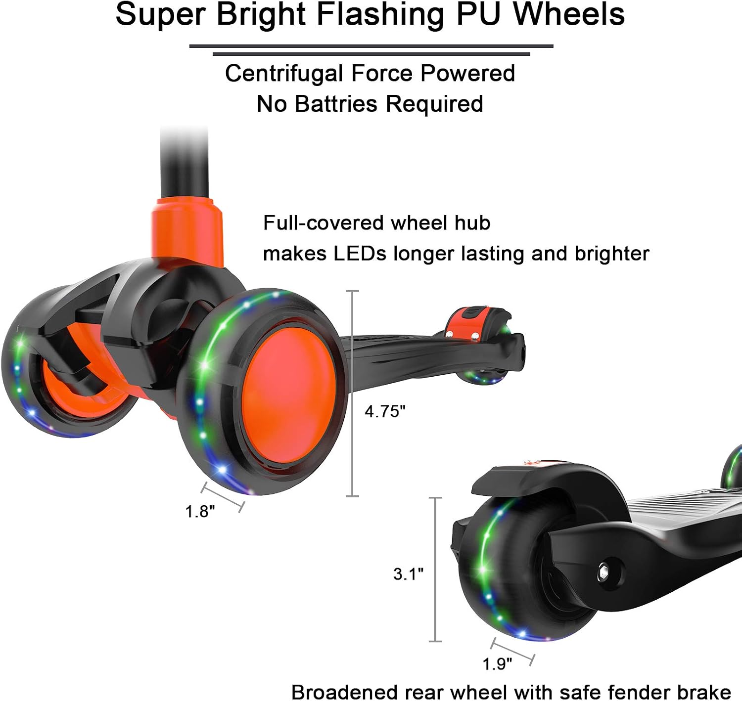 Allek Kick Scooter B03, Lean 'N Glide 3-Wheeled Push Scooter with Extra Wide PU Light-Up Wheels