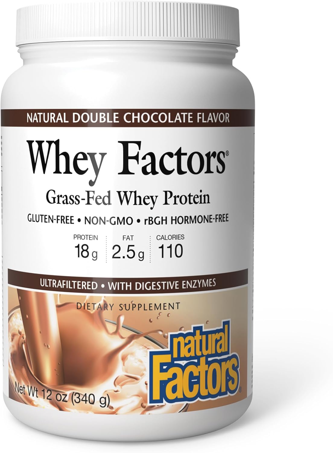 Whey Factors by Natural Factors, Grass Fed Whey Protein Concentrate, Aids Muscle Development and Immune Health, Unflavored, 2 lb