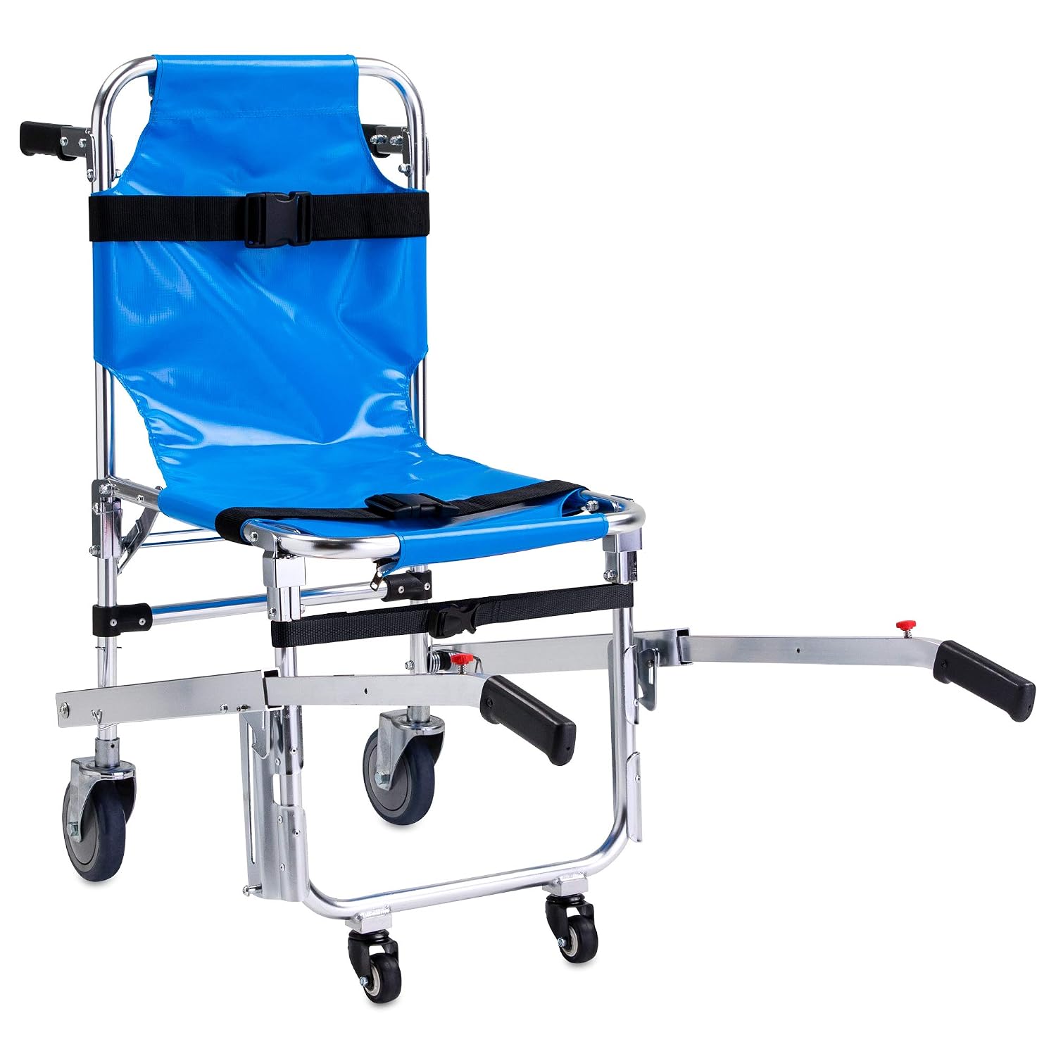 LINE2design EMS Ambulance 4 Wheels Stair Chair - Foldable Aluminum Evacuation Medical Transport Stair Chair with Patient Restraint Straps - 350 lbs
