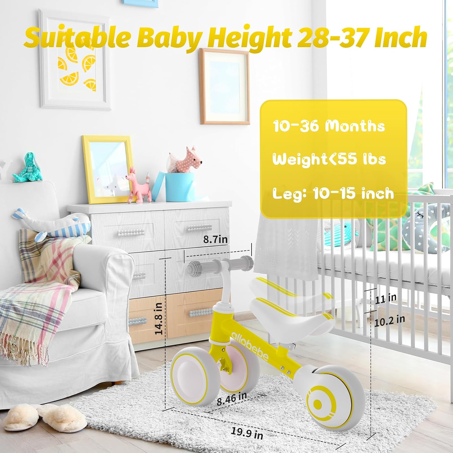Baby Balance Bike, Cute Toddler Bikes 12-36 Months Gifts for 1 Year Old Girl Bike to Train Baby from Standing to Running with Adjustable Seat Silent & Soft 3 Wheels