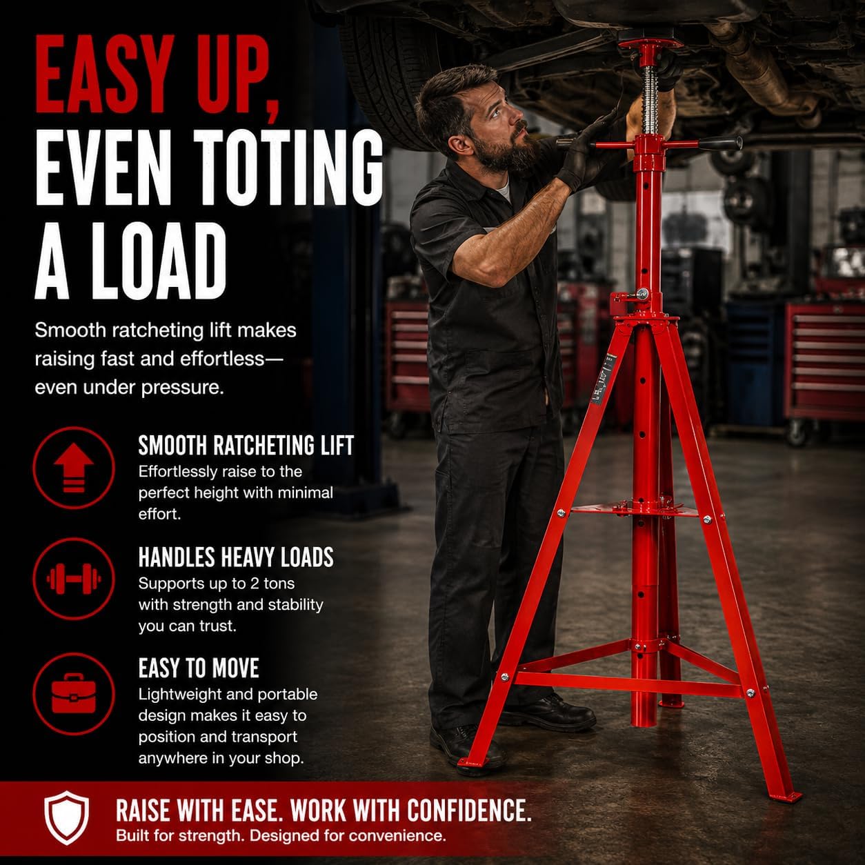 Stark USA Underhoist Tripod Stand 2 Ton Capacity High Lift Jack Stand Reach Under Hoist Stand High-Position Lift Range 4,000lbs Capacity, Red