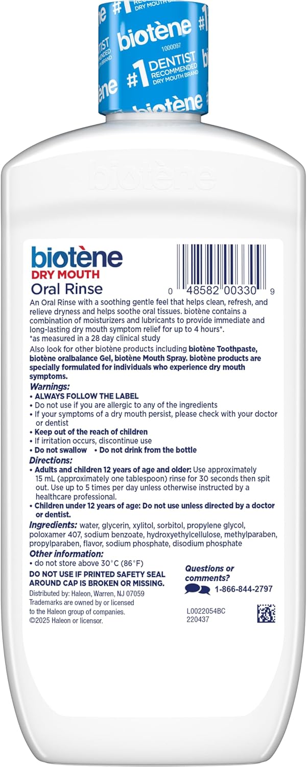 Biotene Oral Rinse Mouthwash for Dry Mouth, 33.8 fl oz | Breath Freshener and Dry Mouth Treatment, Fresh Mint, Alcohol-Free Mouthwash