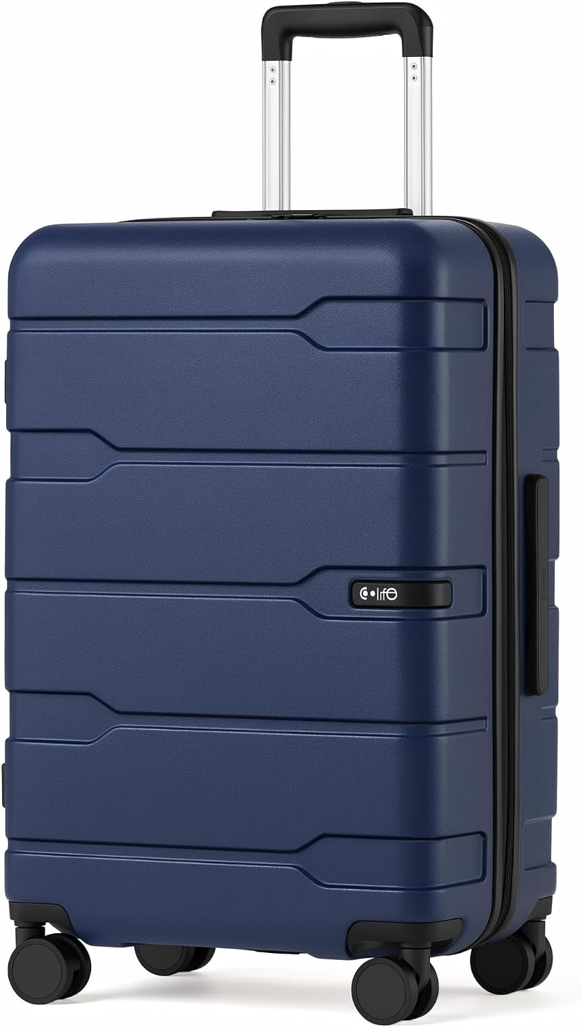Coolife Medium Checked Luggage Hardside Suitcase with Spinner Wheels, 24in | Lightweight ABS+PC, Rolling Travel Suitcase with TSA Lock, Spinner Wheels, Durable Zipper, Charcoal