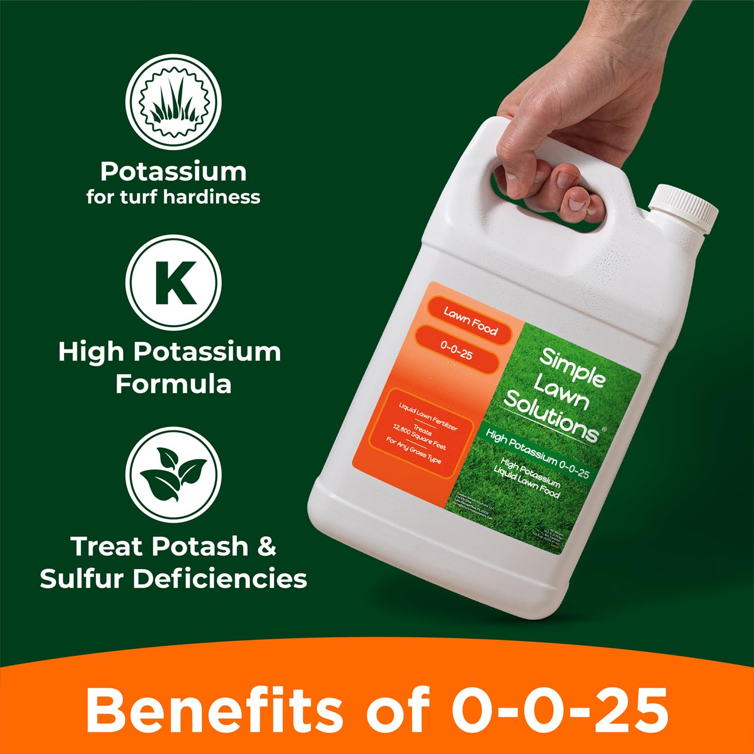 Simple Lawn Solutions - High Potassium Lawn Food Liquid Fertilizer 0-0-25 - Concentrated Spray - Turf Grass Vigor and Plant Hardiness - Summer and Fall - Any Grass Type (32 Ounce)