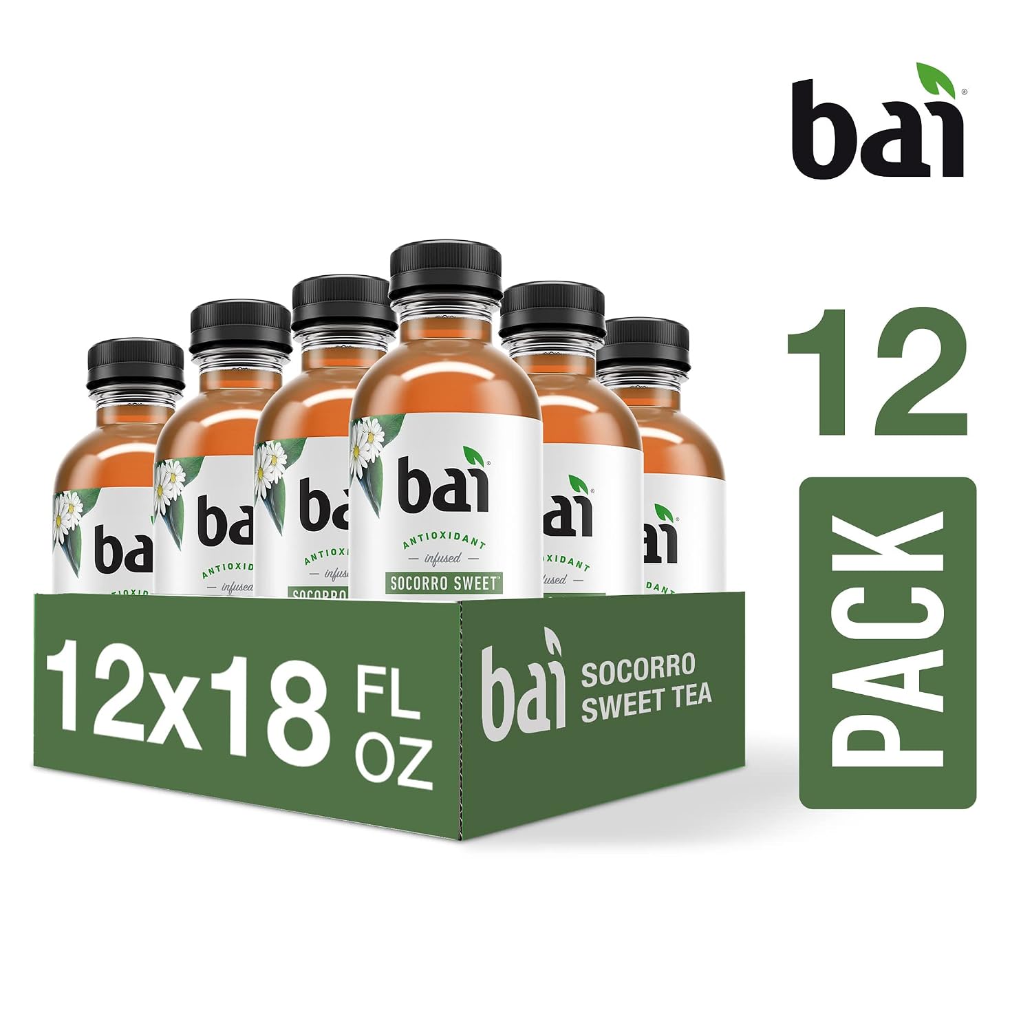 Bai Iced Tea, Narino Peach, Antioxidant Infused Supertea, Crafted with Real Tea (Black Tea, White Tea), 18 Fluid Ounce Bottles, 12 count
