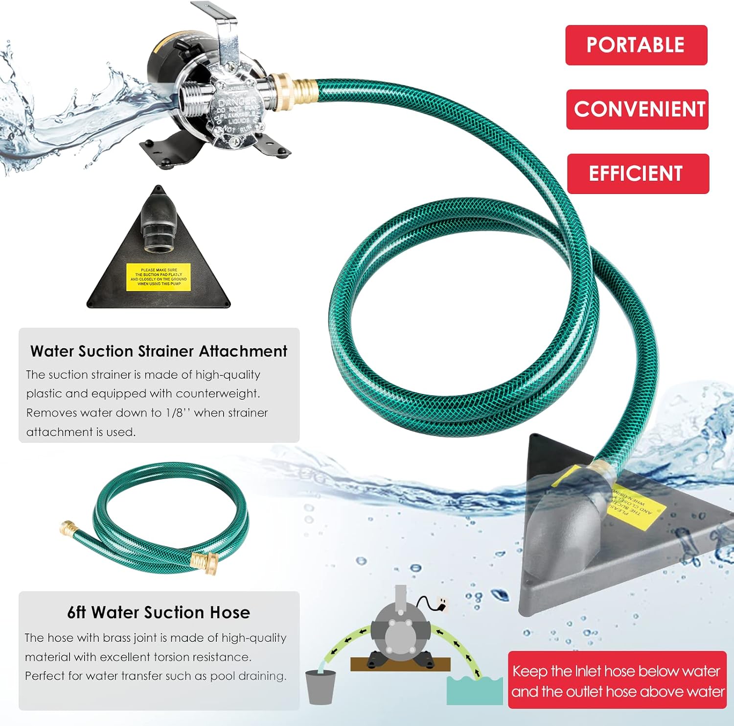 Water Transfer Garden Pump, 1.6 HP 1000GPH Portable Electric Shallow Well Jet Pump, Stainless Steel Sprinkler Pressure Booster Pump for Pool Draining, Lawn Fountain, Irrigation, Water Removal