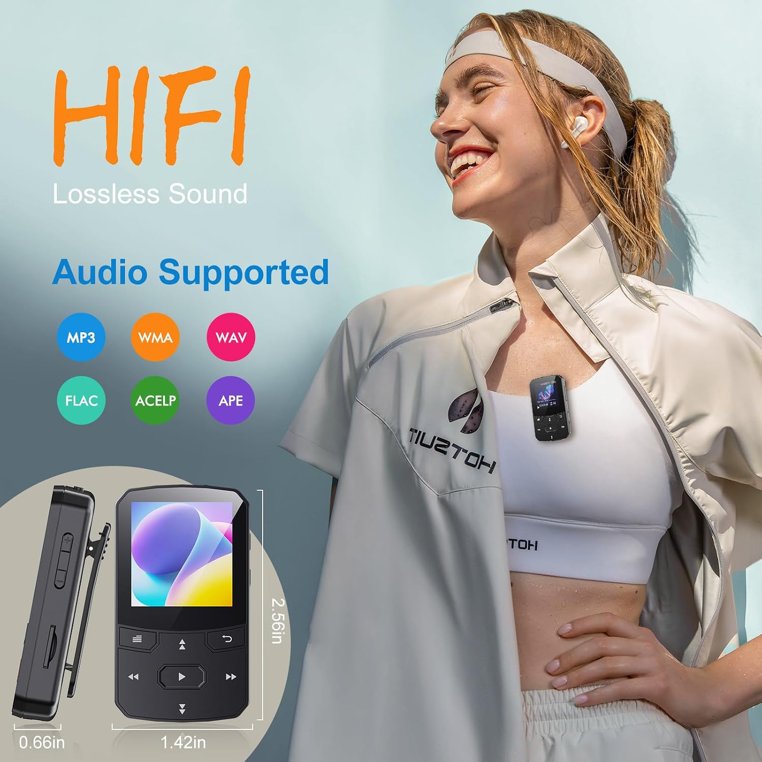RUIZU 64GB Clip MP3 Player with Bluetooth 5.3, Lightweight 1 oz | Portable Music Player for Sports Running, Physical Buttons, FM Radio, Voice Recorder, Sleep Timer, Up to 128GB microSD Card