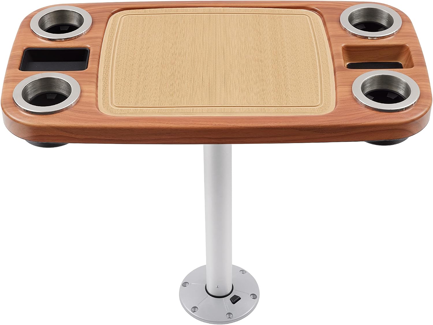Manufacturers' Select ITC Boat Table Set - 18"x34" Removable Pontoon Boat Table with Center Non-Slip Mat, Pedestal Leg, 4 Drink Holders