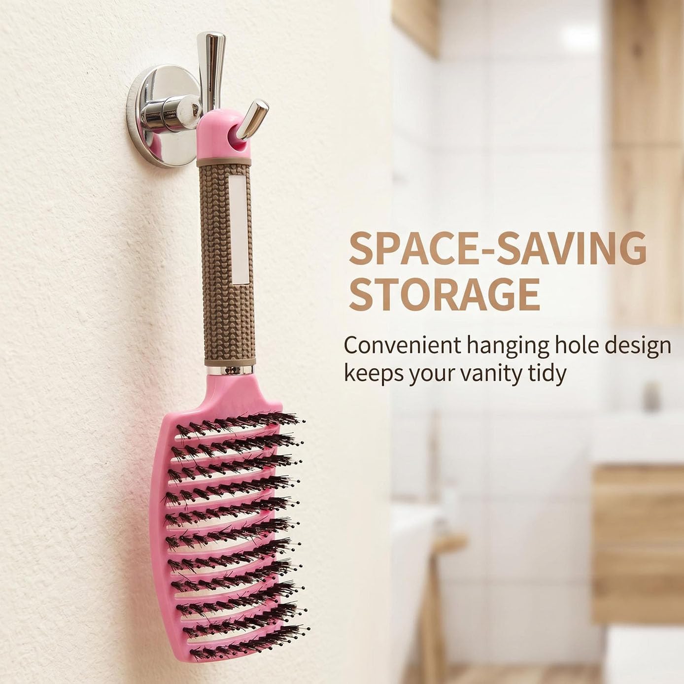 Boar Bristle Detangler Vent Hair Brush for Blow Drying, Curved Vented Paddle Detangling Brush for Women Men