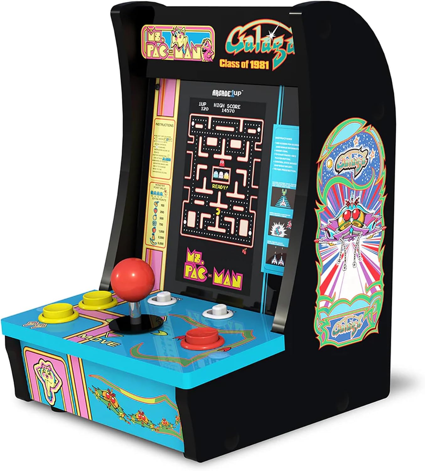 Arcade1Up Ms. Pac-Man Class of '81 Countercade, 3 Retro Games | Countertop Arcade Machine with 7-Inch LCD Screen and Real Feel Joysticks and Buttons