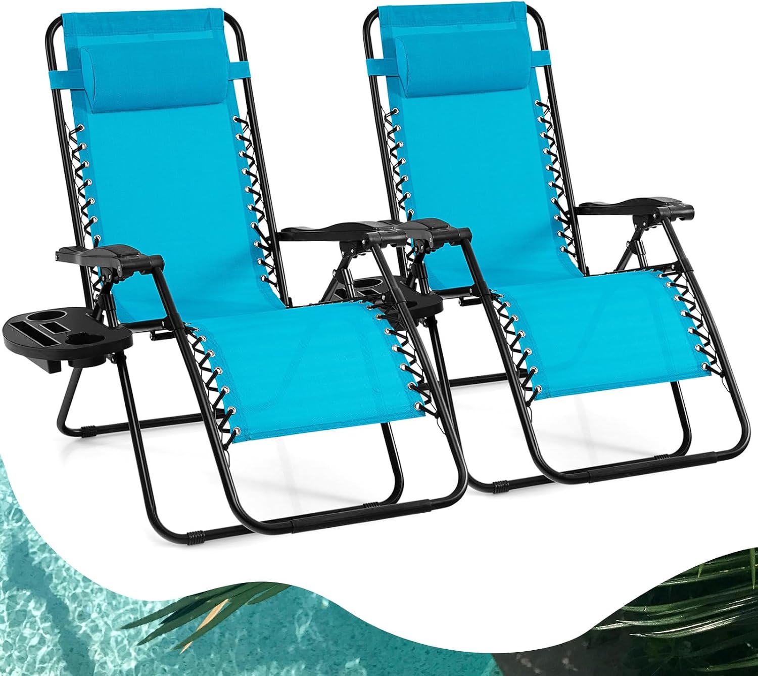Goplus Zero Gravity Lounge Chairs, 160°Adjustable Folding Recliner w/Pillow and Cup Holder, 350LBS Comfy Outdoor Lounge Chairs for Patio, Lawn, Yard & Camp(1, Gray)