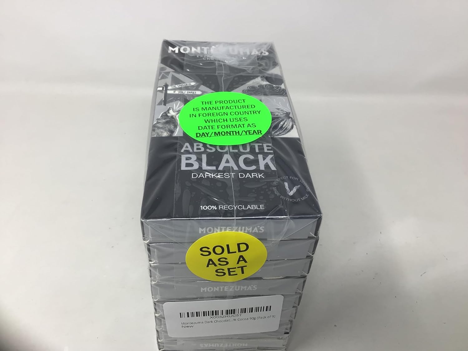 Montezuma Dark Chocolate Absolute Black 100% Cocoa 90g (Pack of 9)