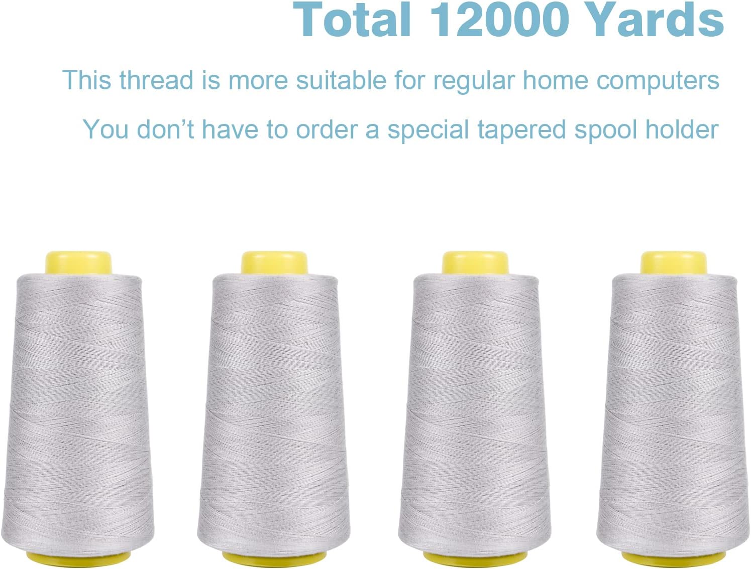 Black Serger Thread, All-Purpose Thread for Sewing, Polyester, 4 Cones of 3000 Yards Each Spool for Sewing Machine