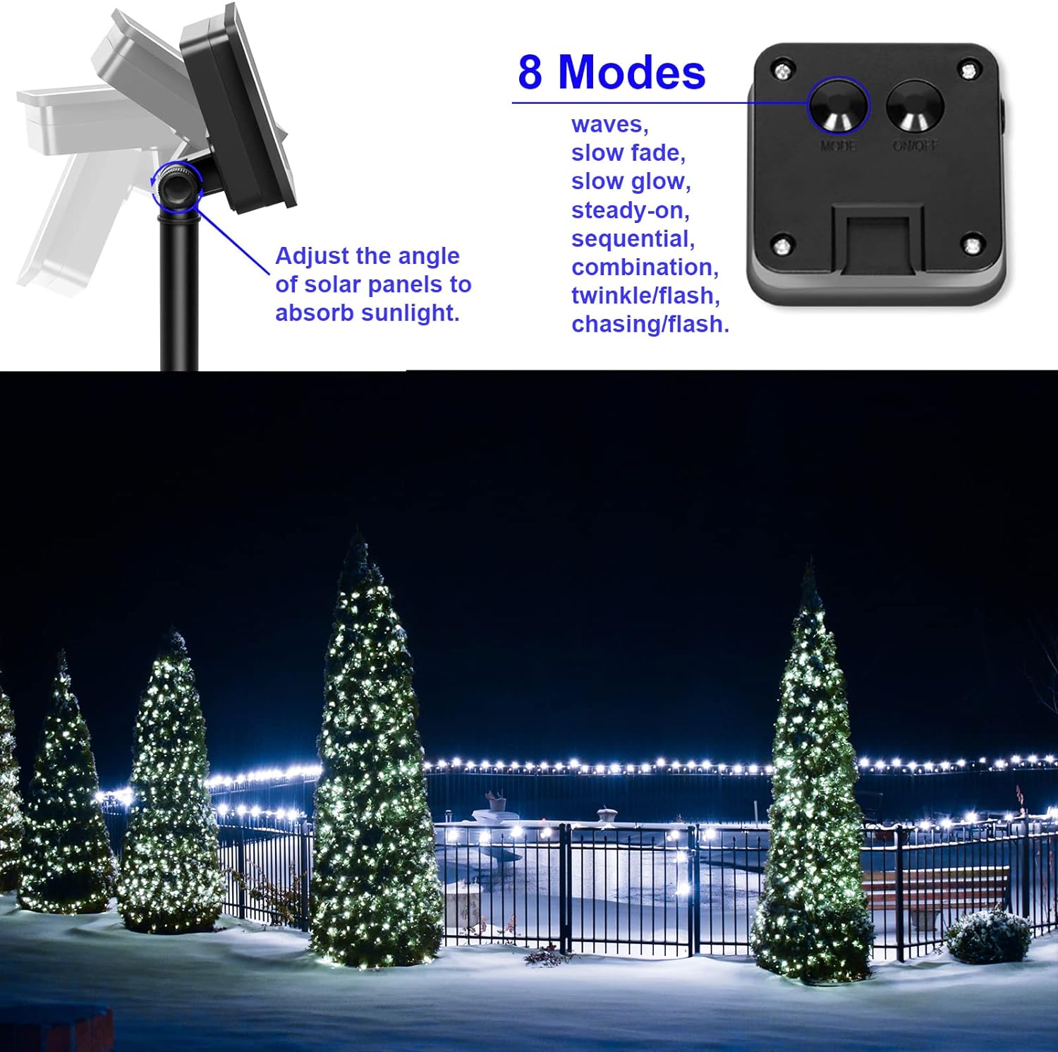 Solar Fairy String Lights, Cool White, 100Led, Outdoor Waterproof