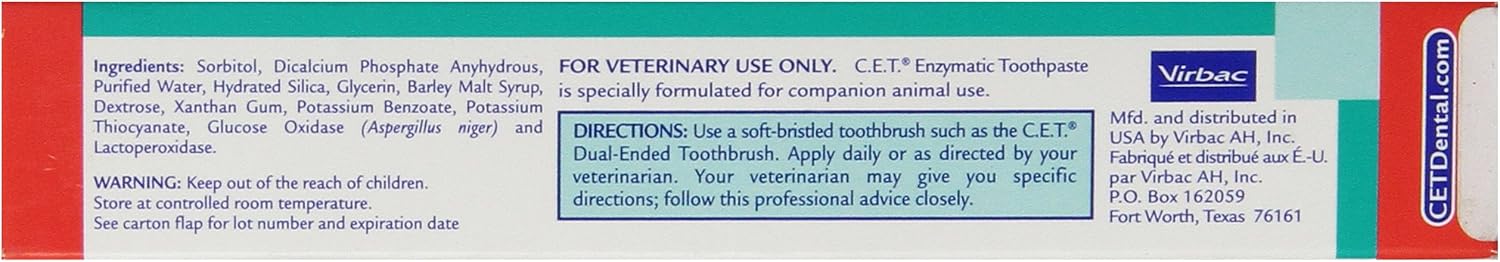 C.E.T. Enzymatic Toothpaste for Dogs and Cats, Vanilla Mint, 2.5oz | Plaque and tartar control for fresh breath, pet dental care toothpaste, Dual enzyme system, vanilla mint flavored toothpaste