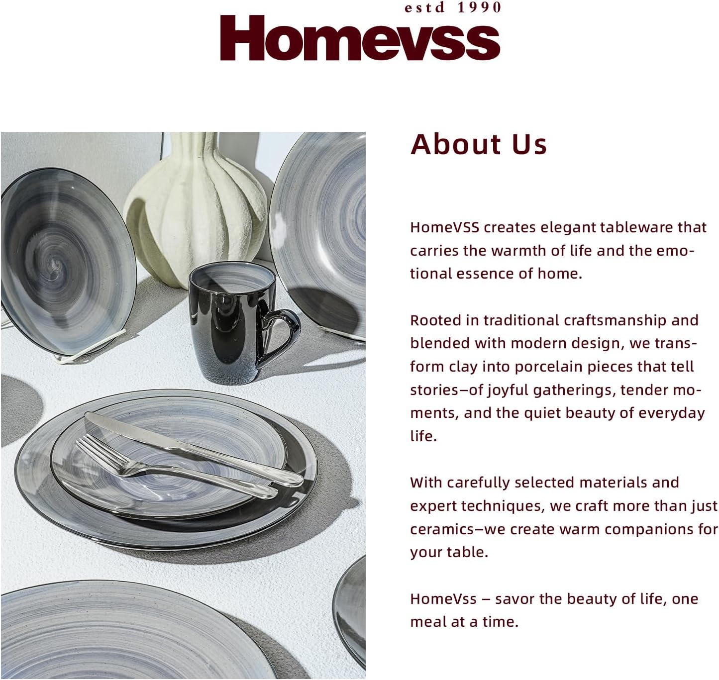 HomeVss, Sonoma Stoneware Dinnerware Set, Outside Black + Inside Hand Painting Color (16pc Set, Grey)