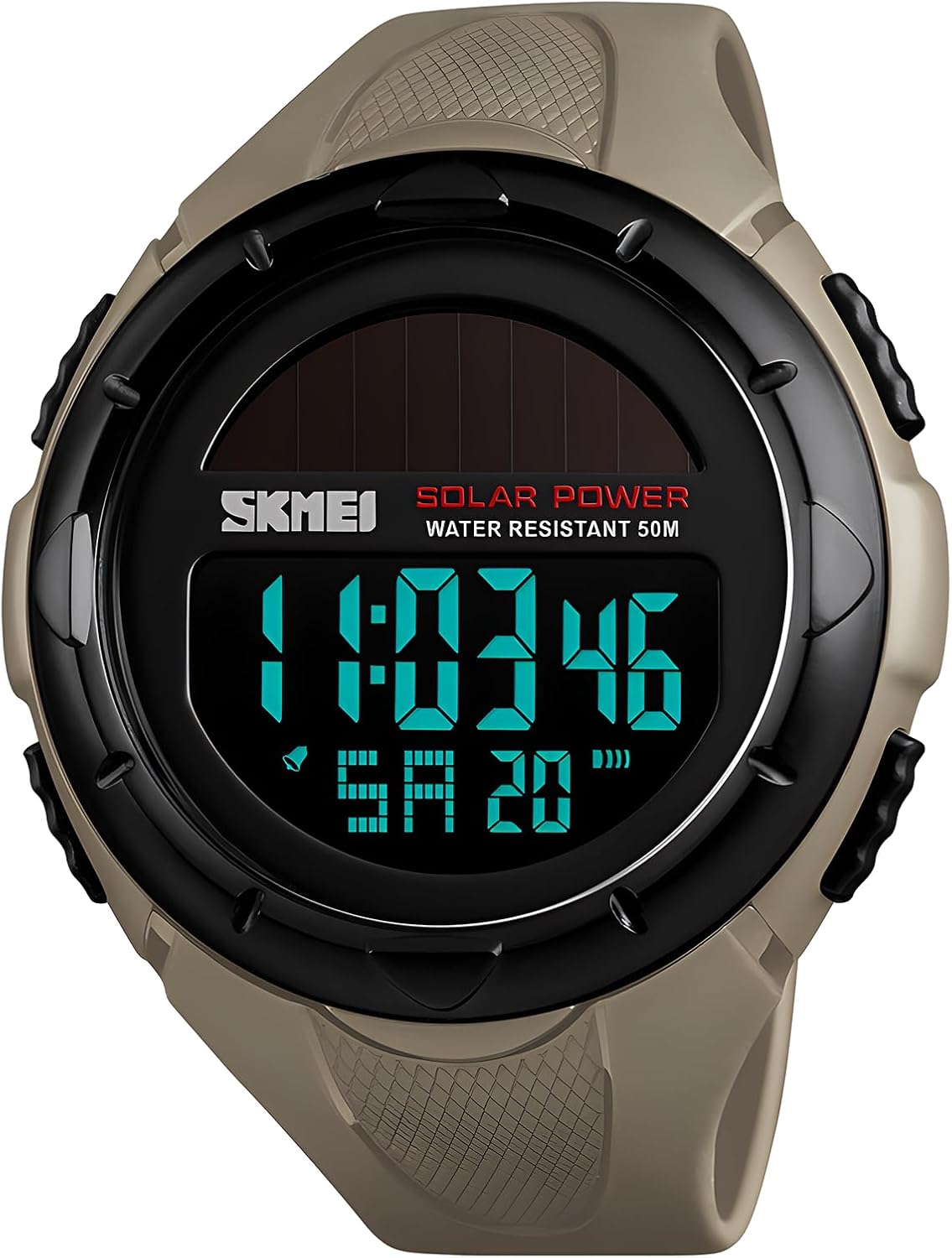 Gosasa Men's Outdoor Sports Multifunction Solar Power LED Digital Watches 50M Water Resistant (Black)