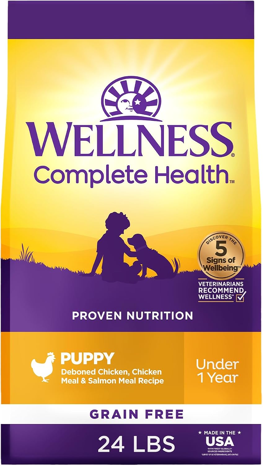 Wellness Complete Health Puppy Dry Dog Food, Grain Free Kibble, Natural, Chicken and Salmon Recipe, 24 lb Bag