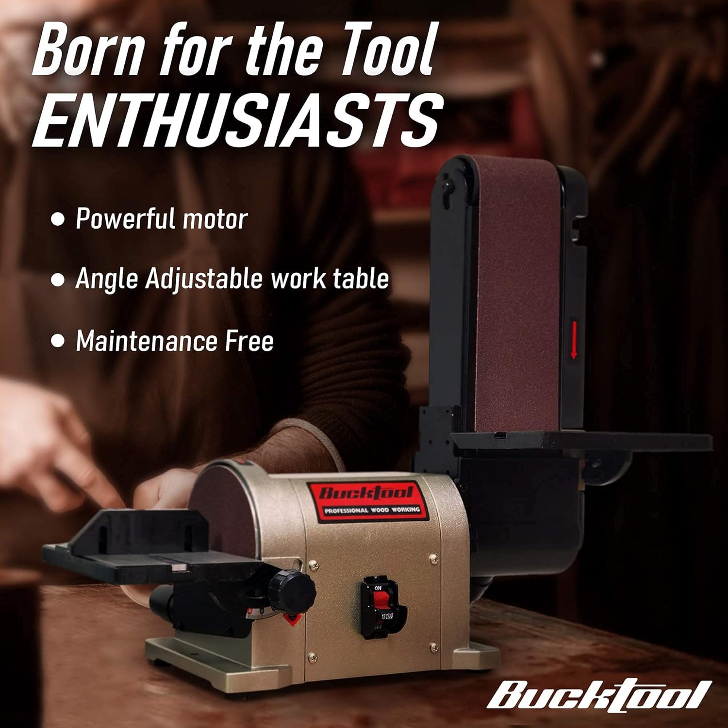 BUCKTOOL Bench Belt Disc Sander for Woodworking, 4x36" Belt, 6" Disc, 5A | Bench Sander with 3/4HP Direct Drive, 2161FPM, 3450RPM
