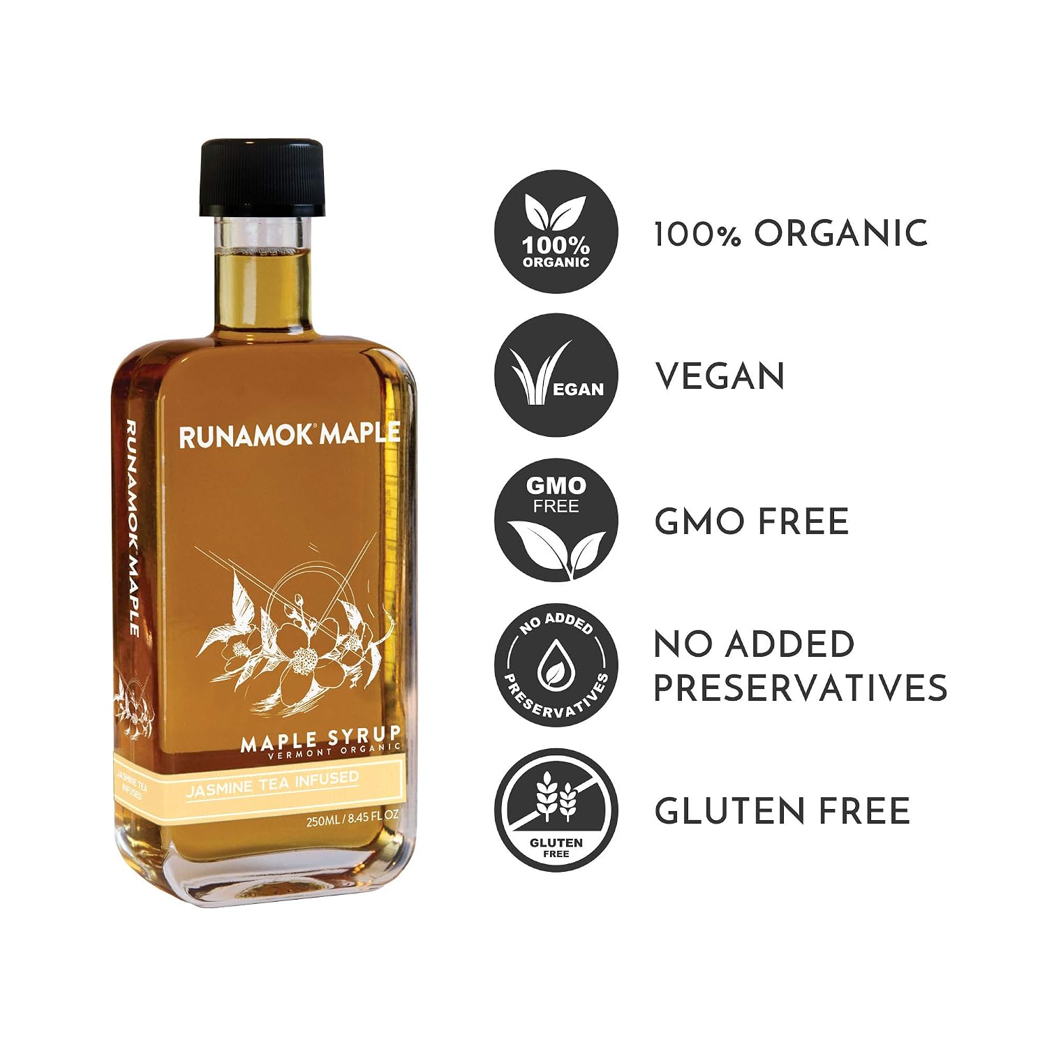 Runamok Maple Cinnamon-Vanilla Infused Maple Syrup - Authentic & Real Vermont Maple Syrup | Gluten Free & Natural Sweetener | Breakfast, Coffee, Pancakes Maple Syrup | 8.45 Fl Oz (250mL)