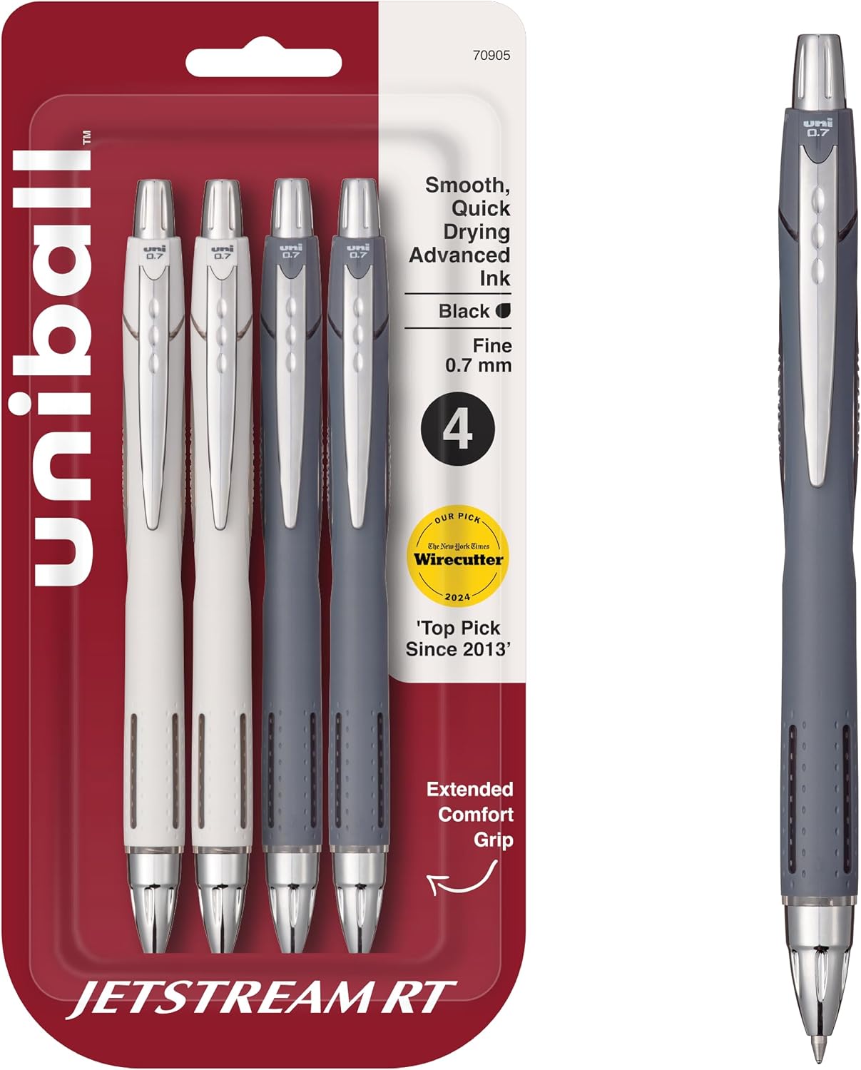 uniball™ Jetstream RT Ballpoint Pens, Black Ink, 0.7mm Fine Point, 3 Count | Retractable, Smooth Writing, Quick-Drying, Smear-Resistant, uni Super Ink™