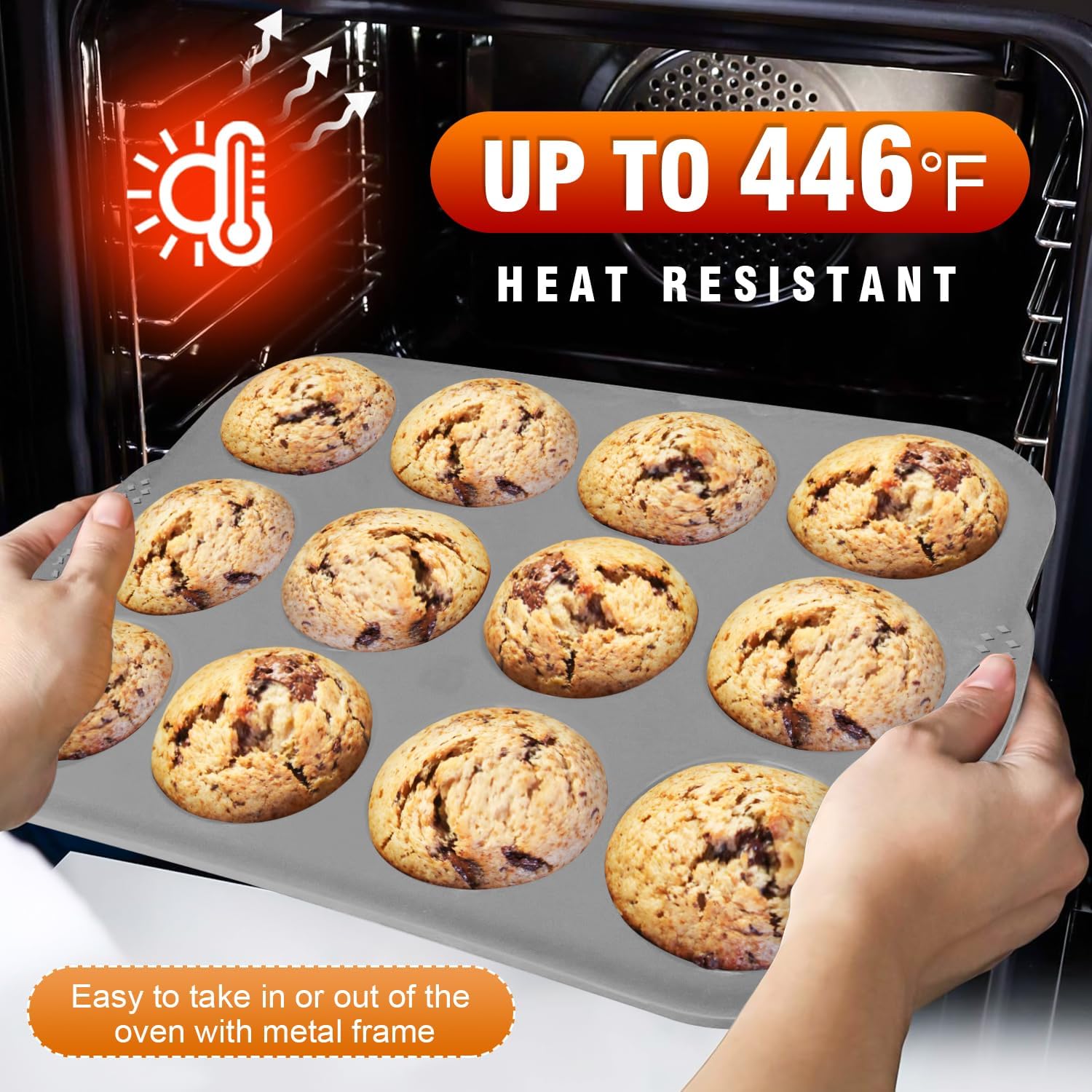 Walfos Silicone Texas Muffin Pan - 6 Cup Jumbo Silicone Cupcake Pan, Non-Stick, Just Release! Perfect for Egg Muffin
