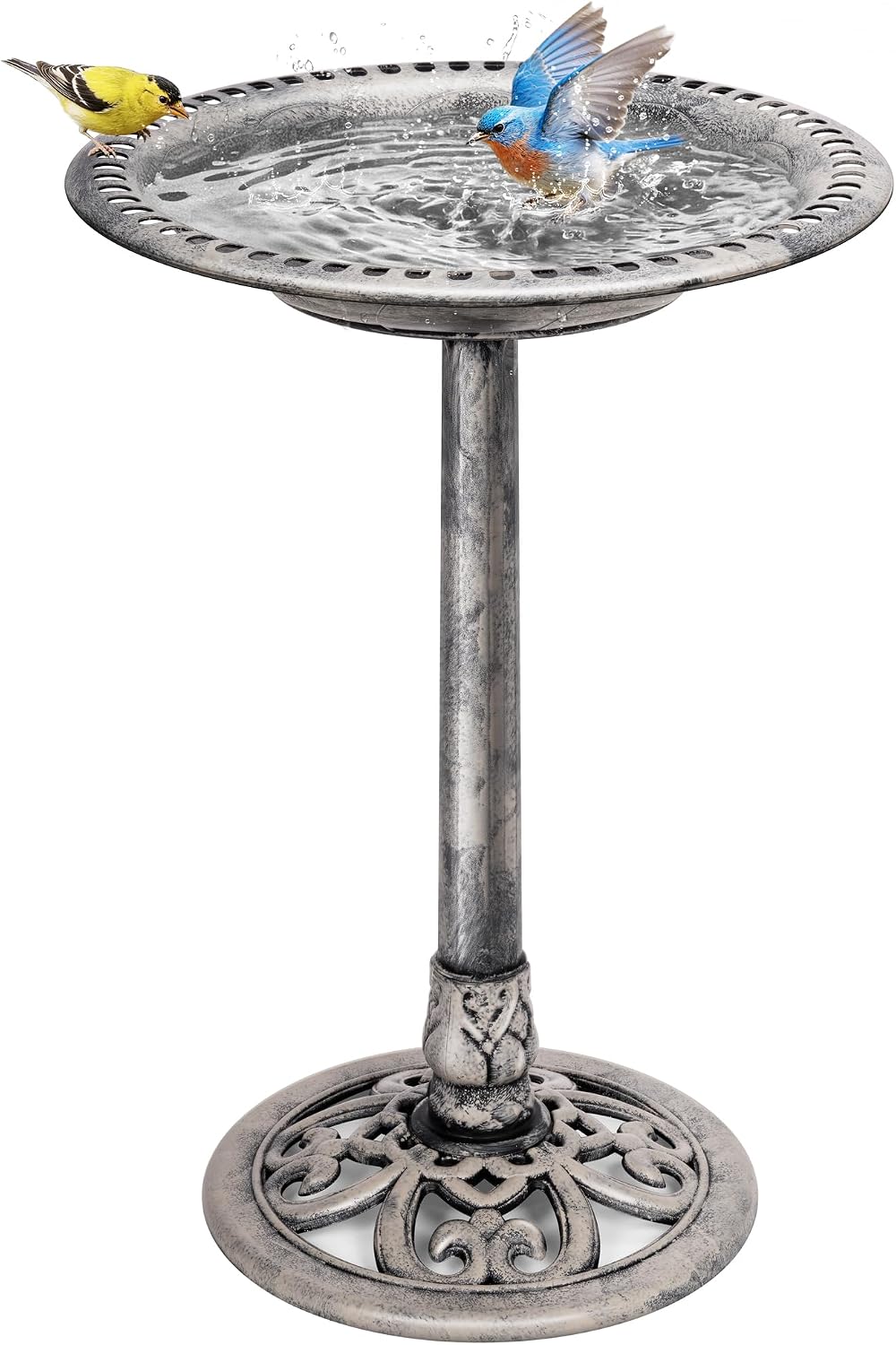 VIVOHOME Bird Bath for Outside, Polyresin Pedestal Birdbath, Green | Weather-Resistant, 20-Inch Bowl, 28-Inch Height, for Outdoor/Garden, Bird-Friendly, Easy to Clean