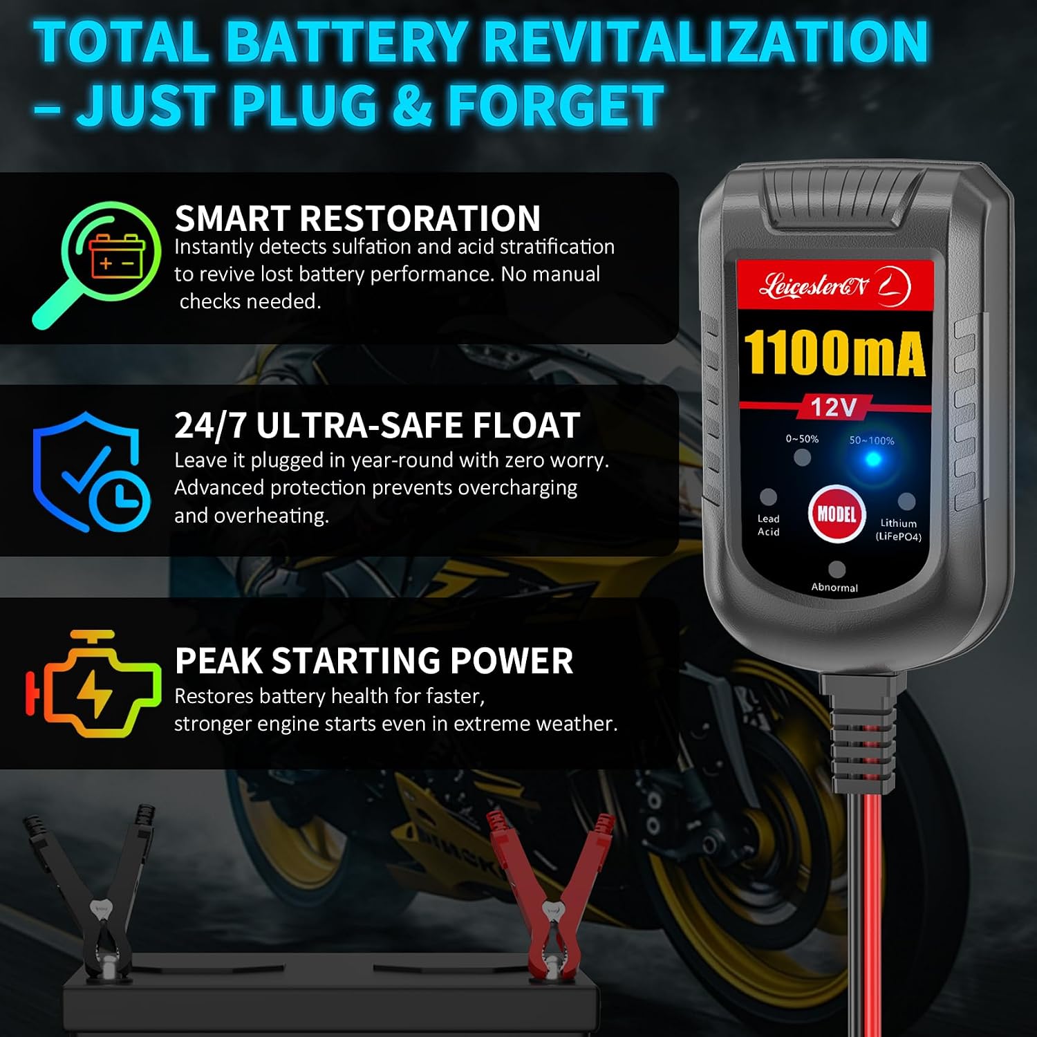 2A Battery Maintainer & Trickle Charger, 6V 12V Smart Float Charger with Pulse Repair Mode, 10FT Extra Long for Motorcycle, Automotive Car, Lawn Mower, Marine Boat, ATV, SLA, AGM, Gel, LiFePO4