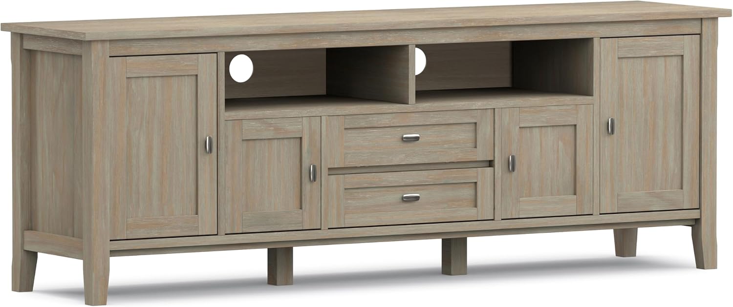 SIMPLIHOME Warm Shaker 47" Wide Solid Wood TV Stand in Light Golden Brown
