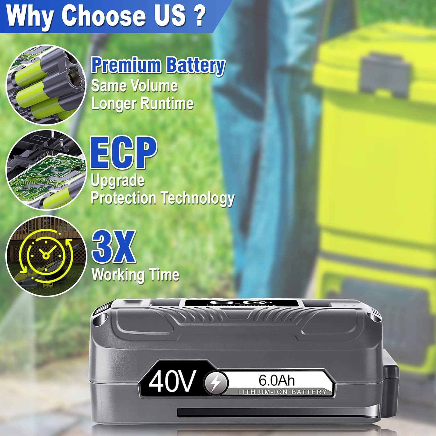 【Upgrade!】 40V 6.0Ah Replacement Battery for Snow Joe/Sun Joe Ecosharp 40V Tools Lithium-ion Battery Snow Blower Lawn Mower Pressure Washer. 40V