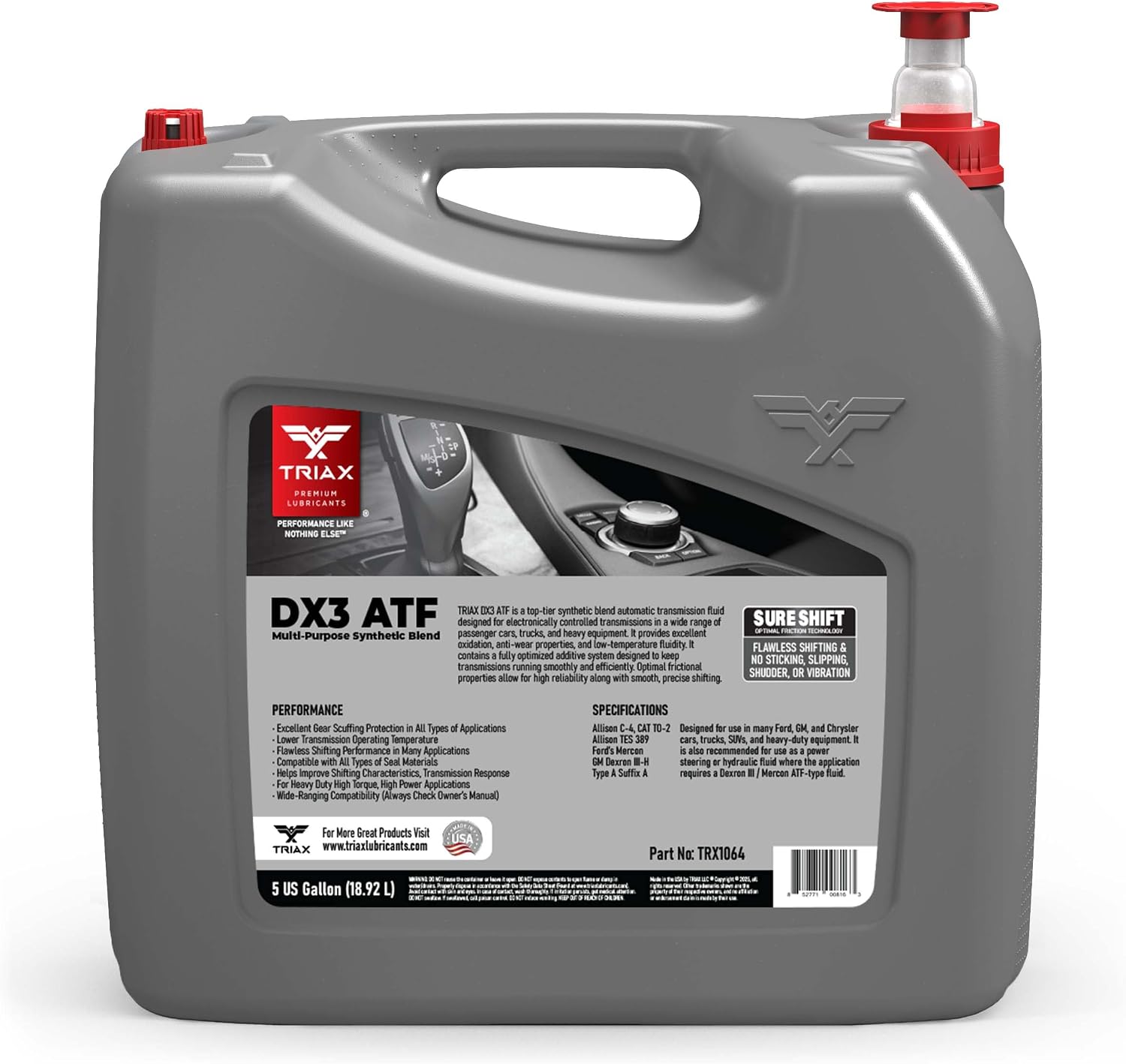 TRIAX DX3 ATF - Compatible with All GM Dexron III and Ford Mercon Applications- Multi-Purpose, Friction Optimized, High Mileage Automatic Transmission Fluid (5 Gallon)