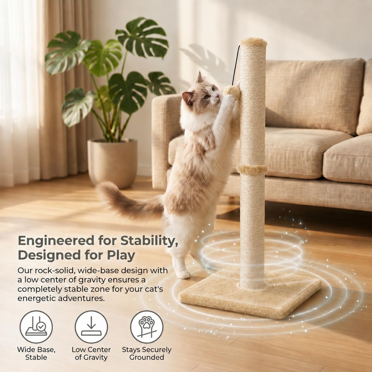 Dimaka 29" Height Tall Cat Scratching Post, Claw Scratcher with Sisal Rope and Covered with Soft Smooth Plush, Vertical Scratch [Full Strectch] for Standard Size Cats(Grey, 29 inches for All Cats)