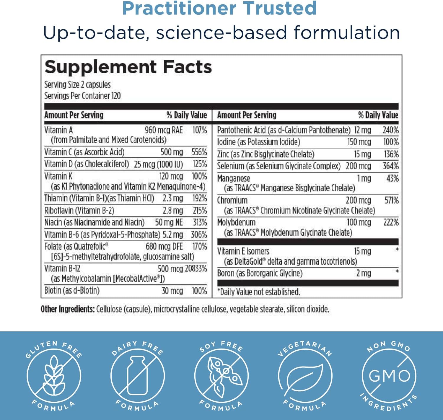Designs for Health Methylated Multivitamin for Women & Men - Twice Daily Multimineral Supplement & Multivitamin Without Iron + Methylated B12 and Folate, Vitamin C, K, D, E + More (120 Capsules)