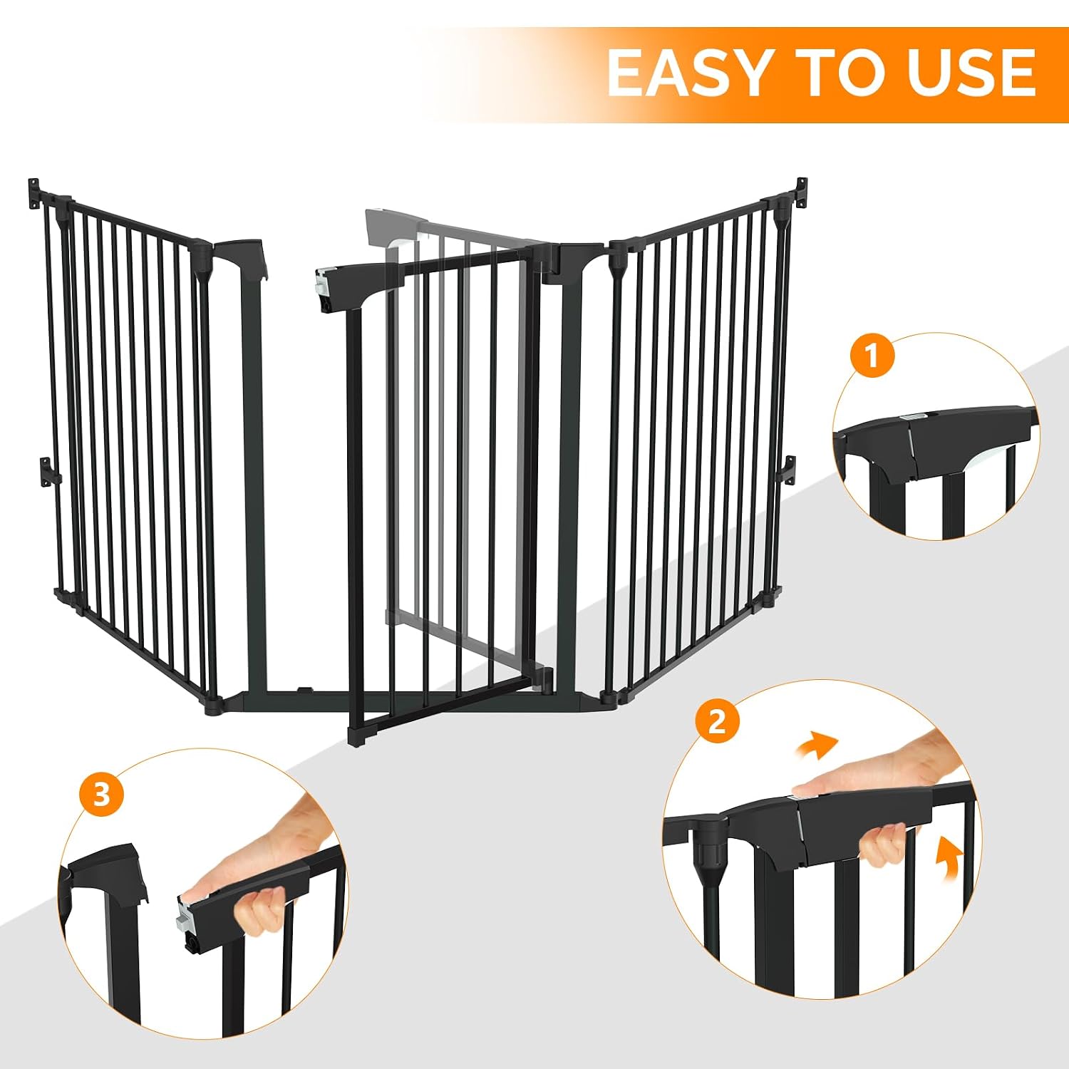 Bonnlo 134 Inches Wide Configurable Baby Gate, Fireplace Safety Fence/Guard, Adjustable 5-Panel Metal Play Yard for Toddler/Pet/Dog, Christmas Tree Fence, Includes 4 Pack of Wall Mounts, Black