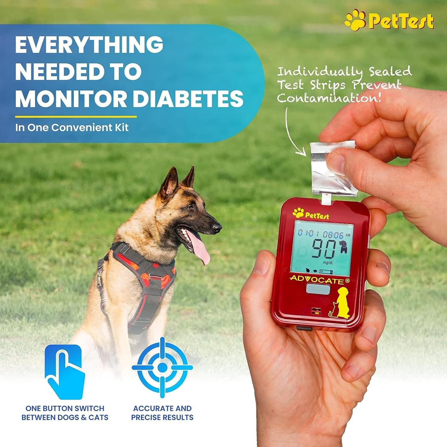 PetTest Genteel Glucose Monitor Kit for Dogs and Cats, Pain-Free Testing