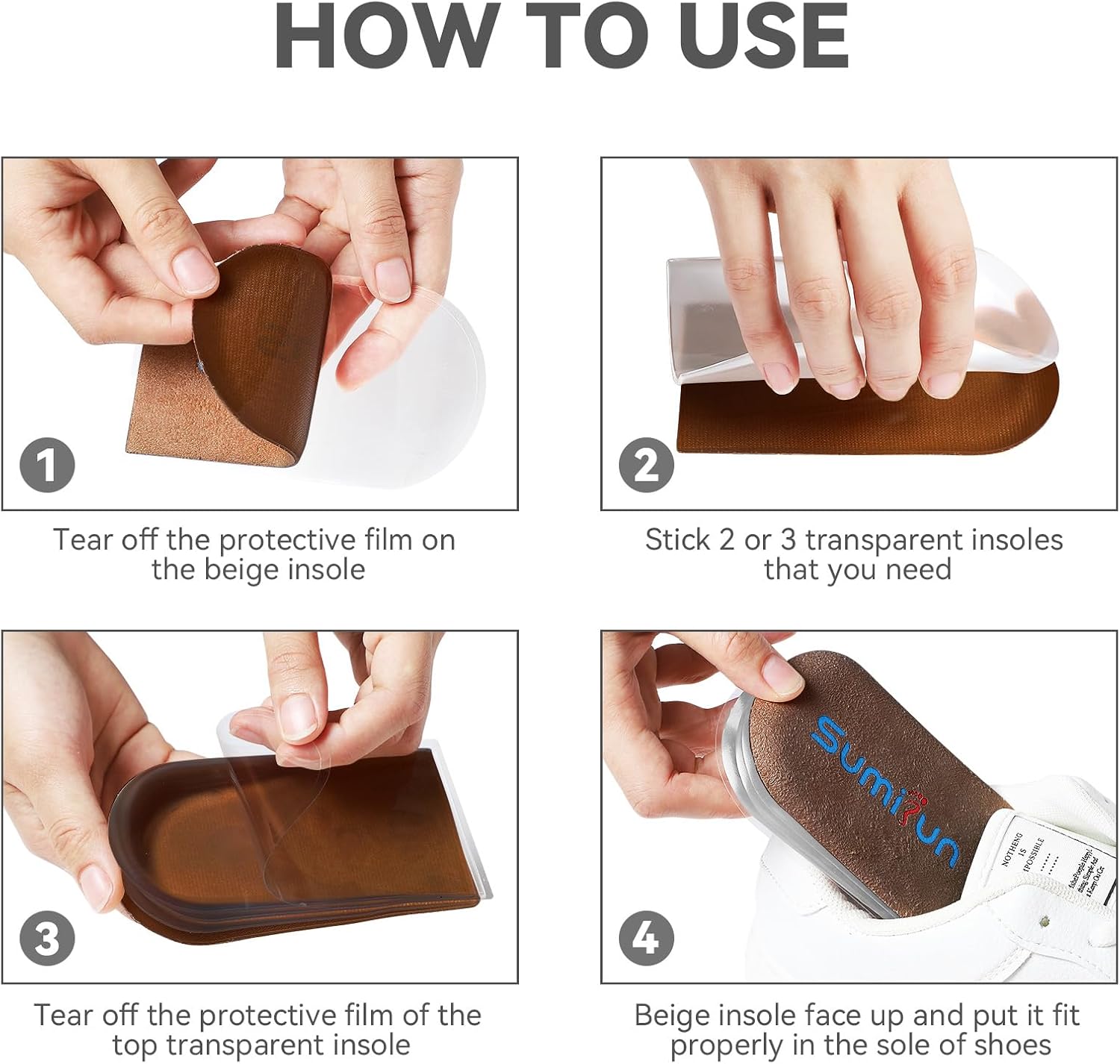 Sumifun Heel Lift, 4-Layer 1 Inch Gel Shoe Lifts for Women Uneven Legs, Adjustable Orthopedic Heel Lifts for Heel Pain and Leg Length Discrepancy