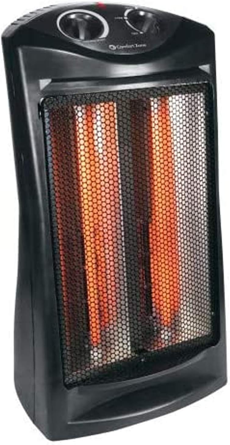 Comfort Zone Indoor Tower Space Heater, Adjustable Thermostat, Radiant Heat, Electric, Infrared Quartz, 2 Heat Settings, Overheat Protection