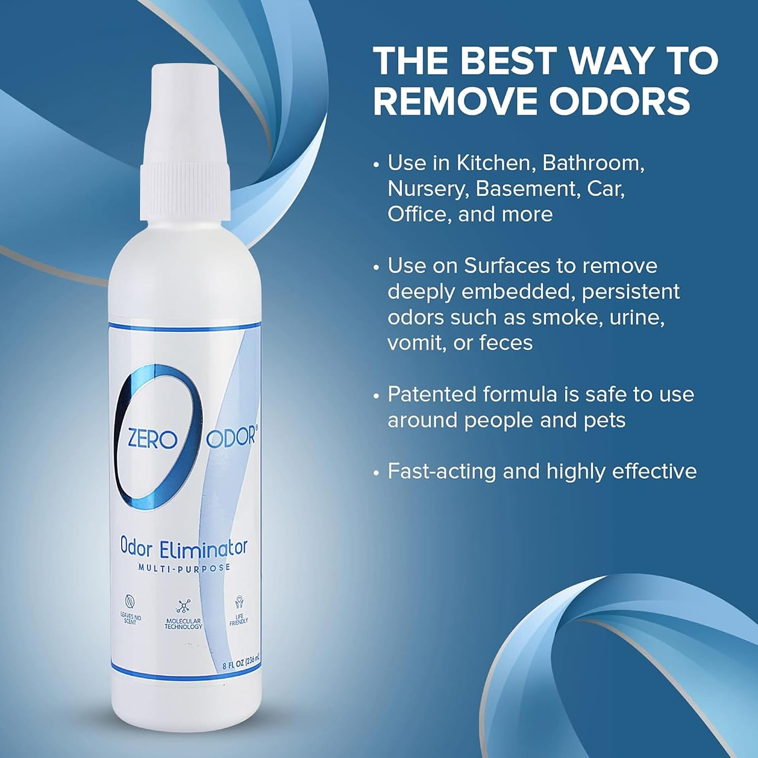Zero Odor - Multi-Purpose Strong Odor Eliminator for Home, Office, Car, Bathroom, Hotel, Room Deodorizer, and Odor Neutralizer, 16oz