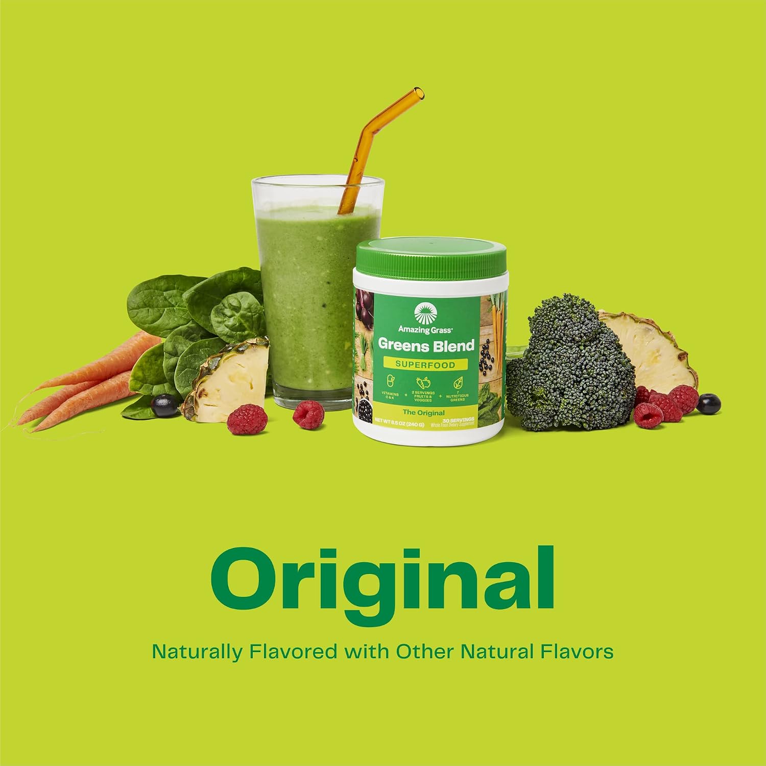 Amazing Grass Super Greens Powder Original, 60 Servings, 16.9 oz | Organic Greens Superfood Powder with Spirulina, Beet Root, Probiotics & Digestive Enzymes to Support Digestion