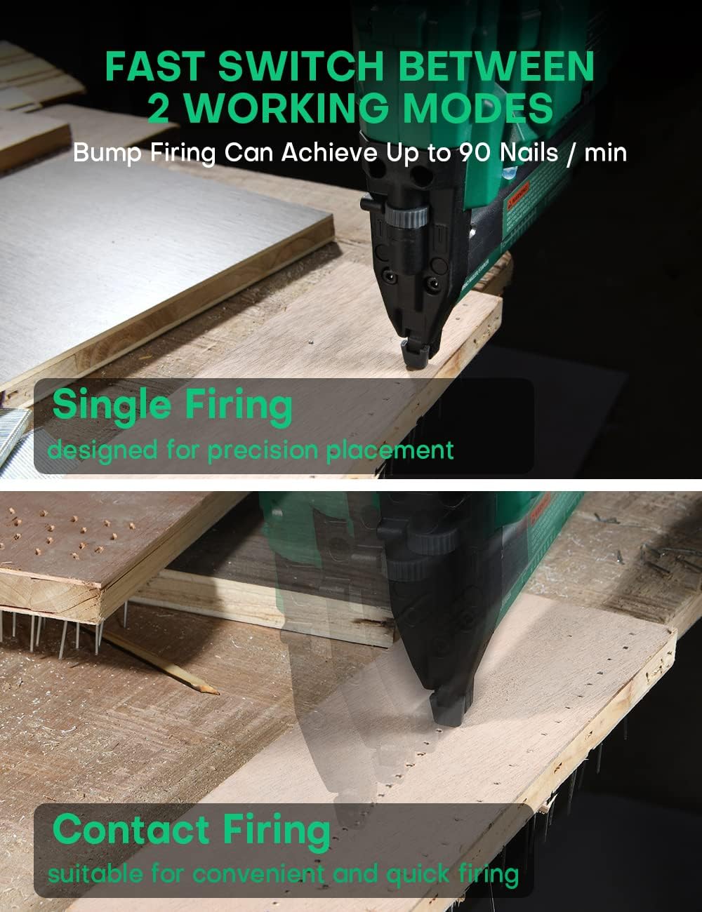 KIMO 18 Gauge Nail Gun Battery Powered w/ 2 X 2.0Ah Battery, 1000pcs Nails and Staples, 2 IN 1 Cordless Brad Nailer and Stapler, 2 Firing Modes