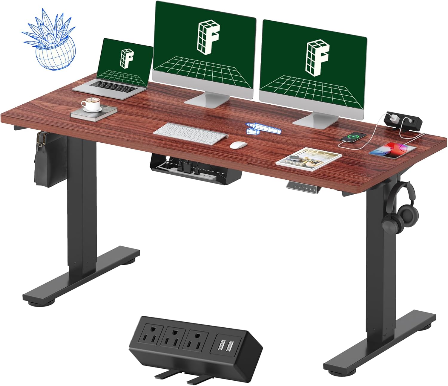 FLEXISPOT EN2 48"x24" Standing Desk with Power Strip Bundle, Black